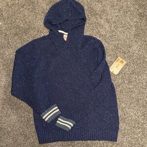 Ruff Hewn Navy Hooded Sweater with Striped Cuffs